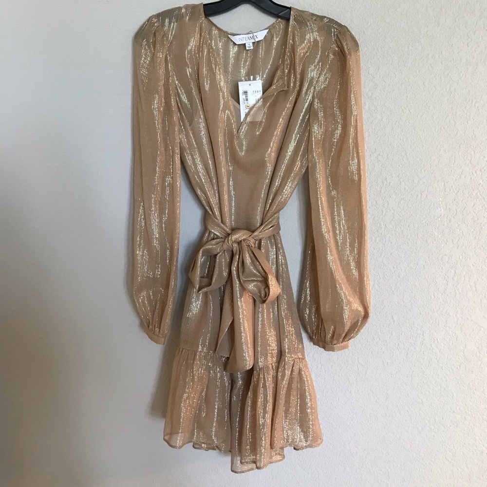 INTERMIX Shimmery Champagne Mini Dress